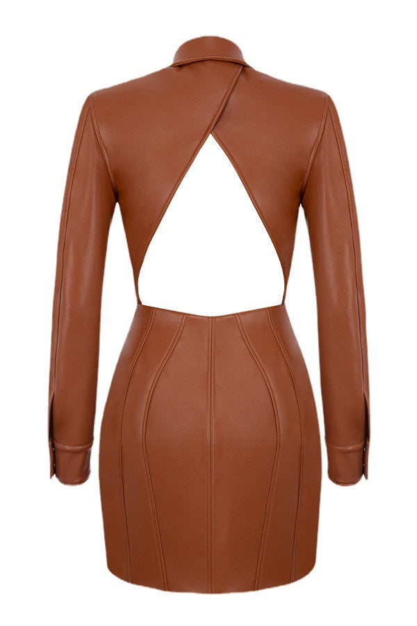 Vestido de Cuero PU con Solapa Trasera - Diseño Sensual y Moderno