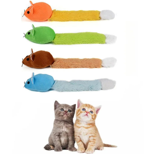 Light blue plush mouse cat toy with a long white and blue tail, packaged with a small tube of catnip. - Image 11