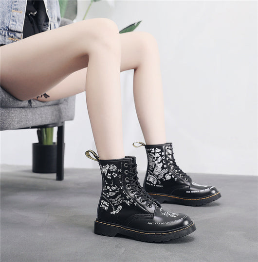 Botas de Cuero Personalizadas con Calavera Graffiti - Motociclista Unisex - Image 9