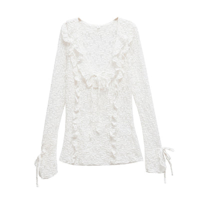 Blusa Ajustada de Encaje con Mangas Largas para Primavera y Verano - Image 4