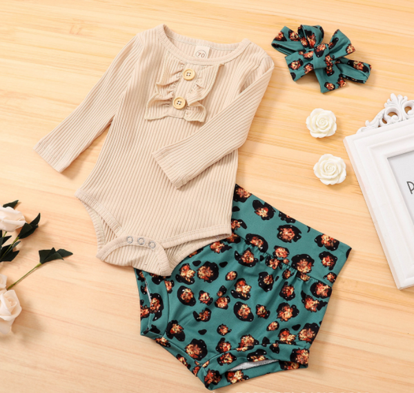 Conjunto de Algodón Estampado Verde para Niña