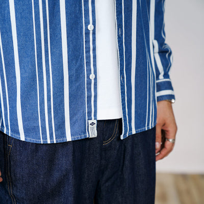 Camisa Denim Holgada a Rayas con Lavado Vintage para Hombre - Image 5