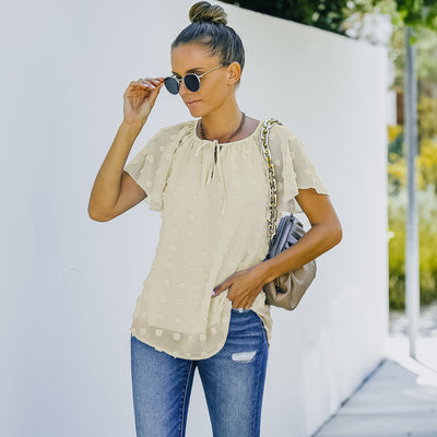 Blusa de Lunares en Gasa Manga Corta para Mujer - Image 2