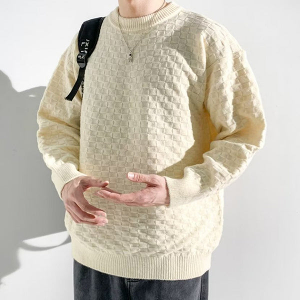 Suéter Jacquard a Cuadros Premium para Hombre - Tejido Holgado Primavera Otoño