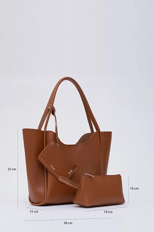 Bolso de Cuero Sintético para Mujer con Cartera y Neceser Integrado