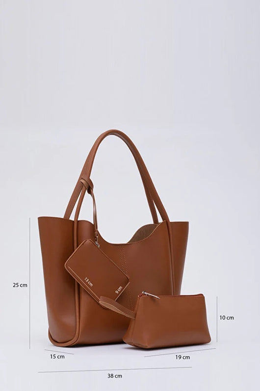 Bolso de Cuero Sintético para Mujer con Cartera y Neceser Integrado