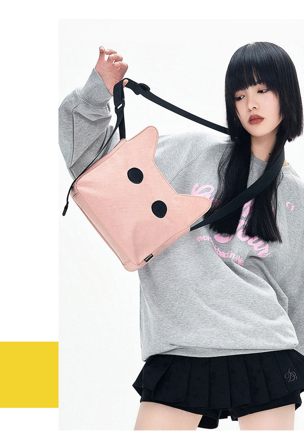Bolsa Mensajera Grande con Diseño de Gato - Lona y Nylon de Alta Capacidad