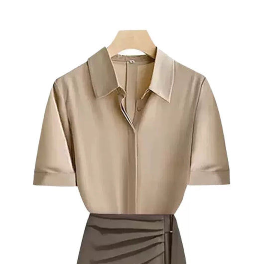 Blusa de Satén Elegante Manga Corta con Cintura Alta para Mujer - Image 8