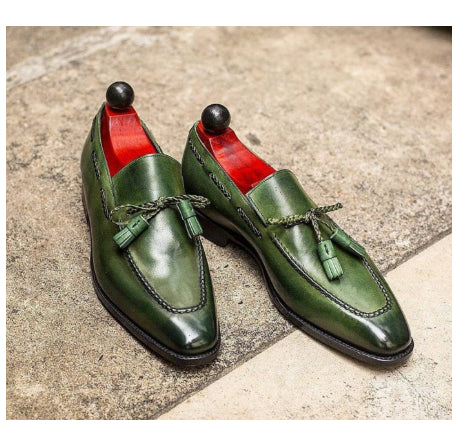 Zapatos de Cuero PU Verde con Borla y Punta Redonda Estilo Británico para Hombre - Image 8