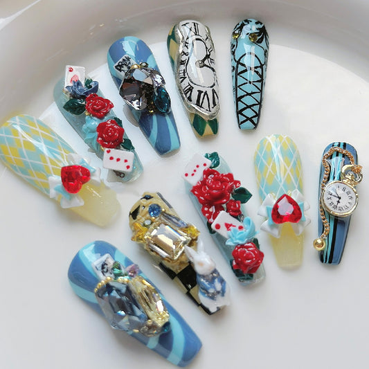 Uñas Postizas Personalizadas Cuento de Hadas - Diseño Blanco Artesanal