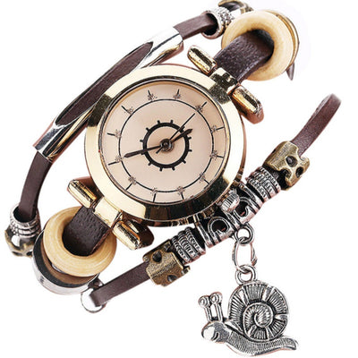 Reloj Pulsera Vintage de Cuero con Colgante Caracol - Image 2