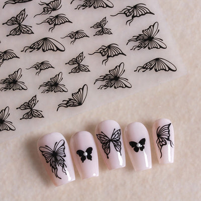 Stickers de Uñas Mariposa Rosa con Relieve Blanco y Negro - Image 28
