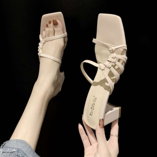 Sandalias Tejidas de Tacón Cuadrado Grueso con Cinturón Delgado - Image 3