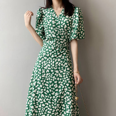 Vestido Escote V Floral Bosque Francés para Mujer Verano