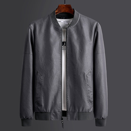 Chaqueta de Cuero PU Colorblock con Cuello Alto - Traje Motociclista para Hombre