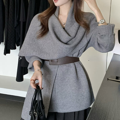 Cardigan Corto de Punto con Cuello de Bufanda y Cinturón para Mujer - Image 11