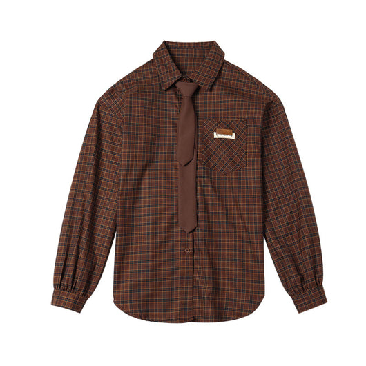Camisa Preppy de Cuadros con Corbata Integrada de Manga Larga para Mujer - Image 11