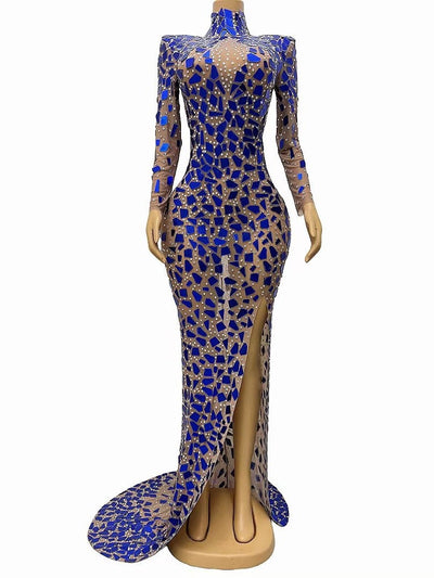Vestido Elegante Cuello Alto Azul para Banquete y Eventos Formales - Image 7