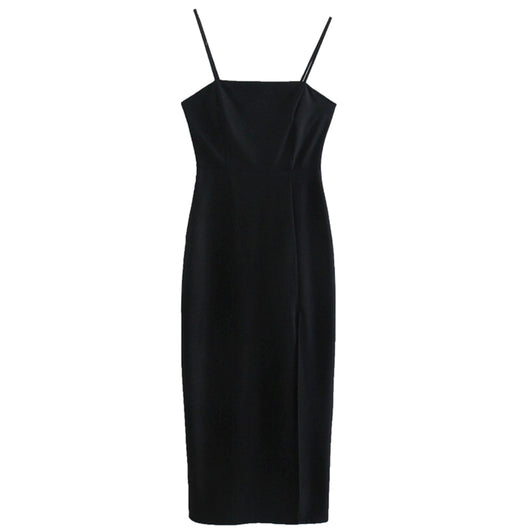 Vestido Slip Midi Ajustado Negro Elegante - Image 2