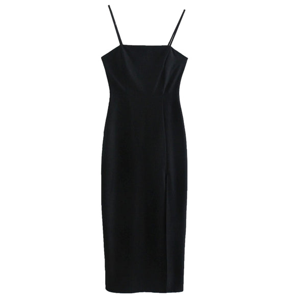 Vestido Slip Midi Ajustado Negro Elegante