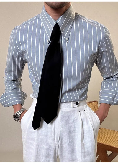 Camisa Casual Retro de Rayas Blancas para Hombre - Image 15