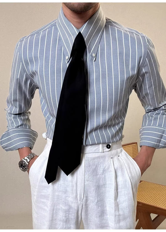 Camisa Casual Retro de Rayas Blancas para Hombre - Image 15