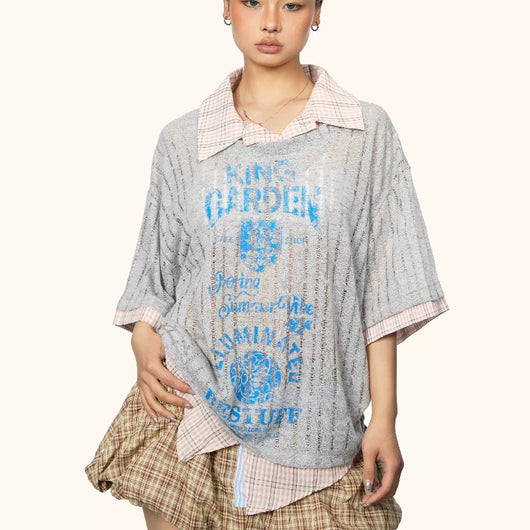 Playera Estampada con Detalles Calados - Manga Corta para Mujer Verano - Image 8