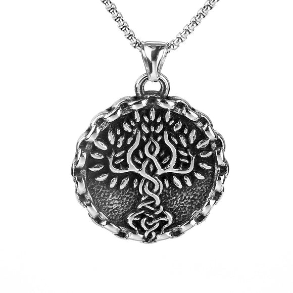 Collar Colgante Vikingo Árbol de la Vida en Acero Titanio para Hombre