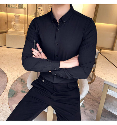 Camisa Manga Larga Estilo Gentleman Británico de Color Sólido - Image 42