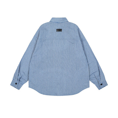 Camisa Suelta de Rayas Verticales y Manga Larga para Hombre - Image 14
