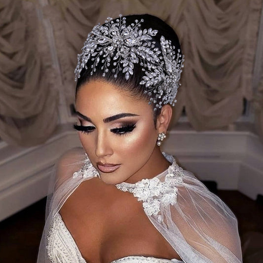 Tiara Nupcial de Lujo Hecha a Mano con Cristales Brillantes