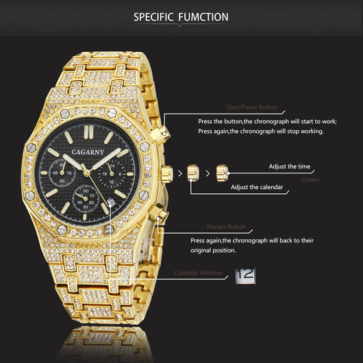 Reloj Empresarial Shang Sports para Hombre con Oro y Diamantes - Image 6