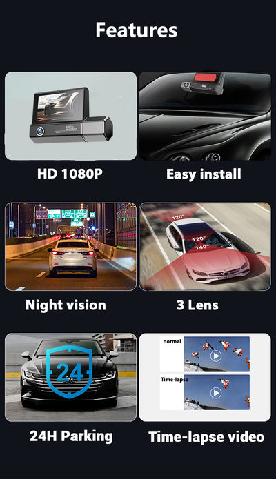 Dashcam Profesional 3 Lentes Full HD 1080P - Image 3