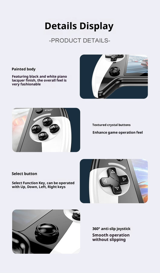 Black and white X9 portable handheld gaming console with a large screen displaying a racing game. - Image 8