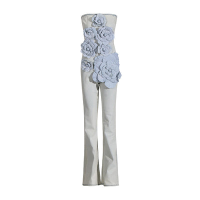 Jumpsuit Elegante de Cintura Alta con Flores 3D y Escote Tubo - Image 2