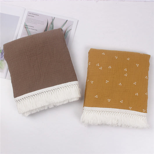 Manta de Algodón Estampada con Flecos para Bebé - Image 6