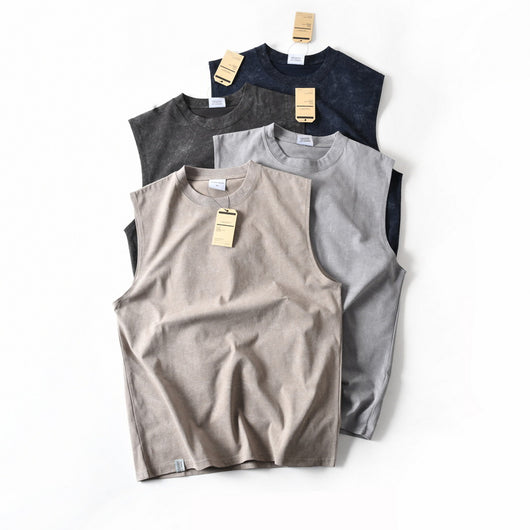 Camiseta Sin Mangas de Algodón Lavado Vintage para Hombre - Image 17