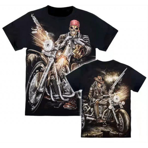 Camiseta Motociclista Estampada de Manga Corta