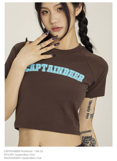 Playera Corta Retro Americana Cuello Redondo - Top Ombligo Sexy para Verano - Image 24