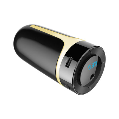 Black and gold car air purifier and humidifier with Bluetooth music, digital display, and USB port. - Image 8