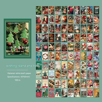 100 mini retro Christmas paper notes featuring vintage illustrations of Santa, snowmen, and holiday scenes. - Image 7