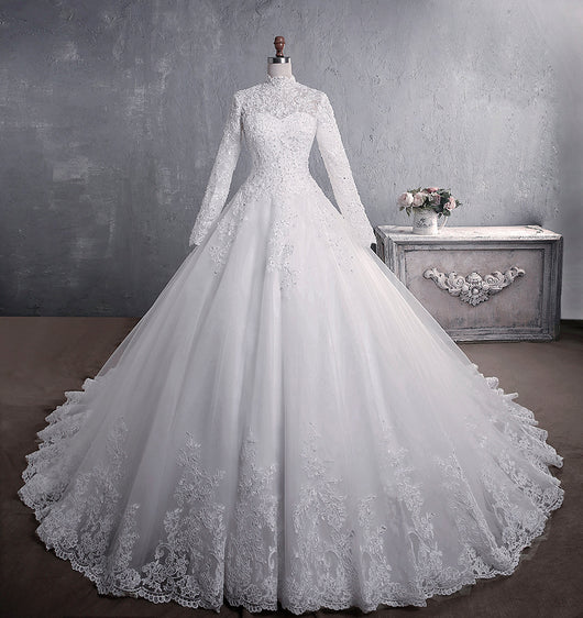 Vestido de Novia de Encaje con Cuello Alto y Mangas Largas Talla Grande - Image 2