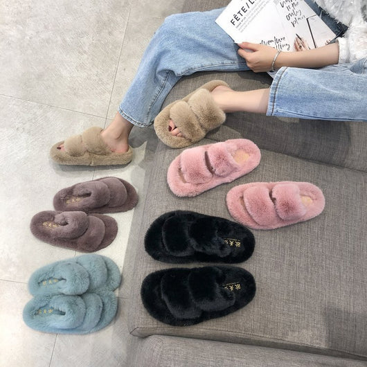 Pantuflas Cruzadas de Pelo de Conejo Suave para Mujer - Image 17