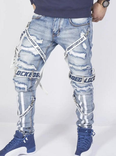 Jeans Slim Fit Rojos con Detalles Rasgados y Cierre en Tobillos para Hombre