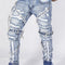 Jeans Slim Fit Rojos con Detalles Rasgados y Cierre en Tobillos para Hombre