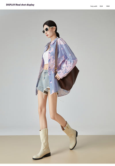 Blusa Suelta de Rayas Azules Estampada para Mujer - Image 8