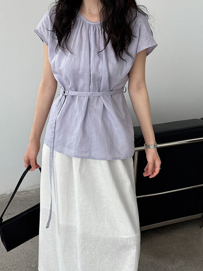 Blusa Tencel Lino Cuello Redondo Ajustada para Mujer - Image 11