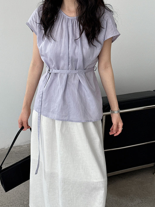 Blusa Tencel Lino Cuello Redondo Ajustada para Mujer - Image 11