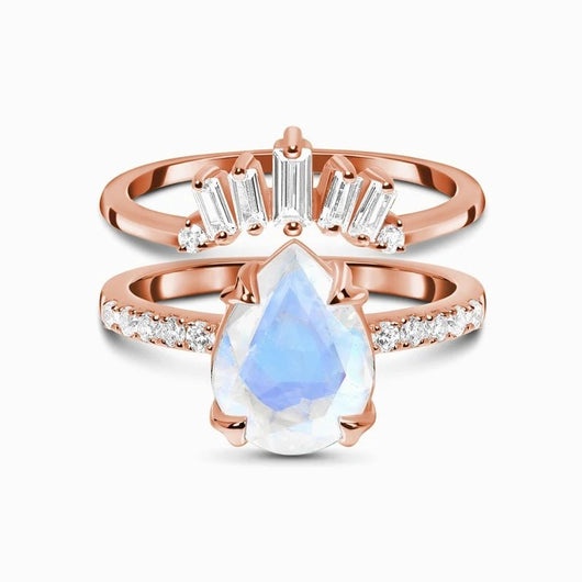 Anillo Doble de Plata Esterlina con Piedra de Luna Rosada - Image 7