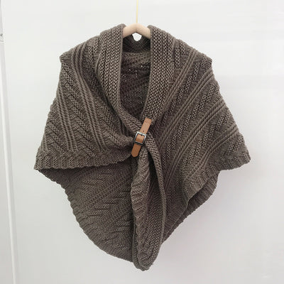 Poncho Triangular de Cuero Hueco Estilo Coreano - Abrigo Elegante de Color Liso - Image 29